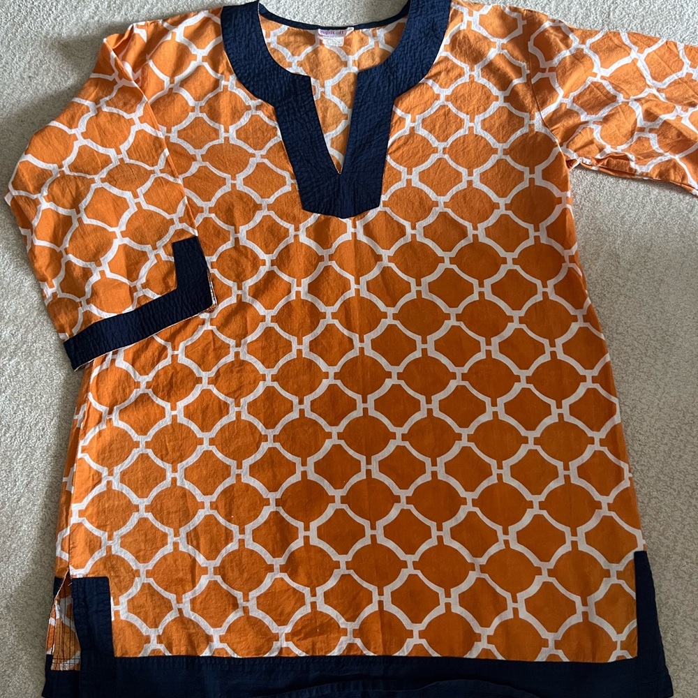 Orange and Navy Geometric Tunic/ swim cover